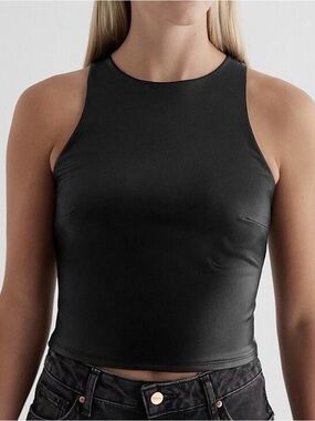 Express Women's Body Contour Faux Leather High Neck Tank Size L Black NWT $48